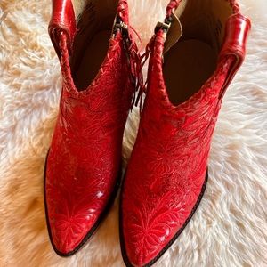 Beautiful RED bootie with brocade design.